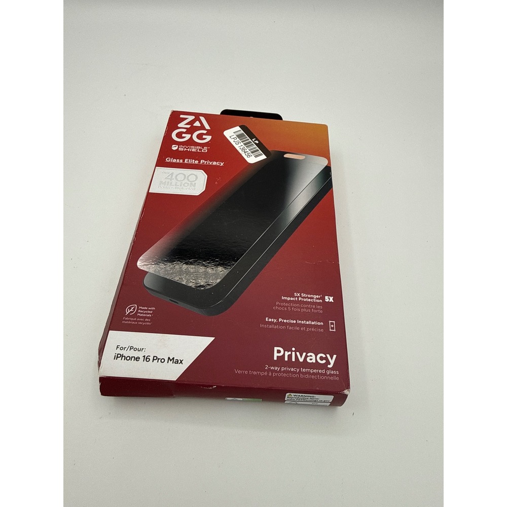 ZAGG Screen Protector iPhone 16 Pro Max Black New Glass Elite Privacy 5X Strongr